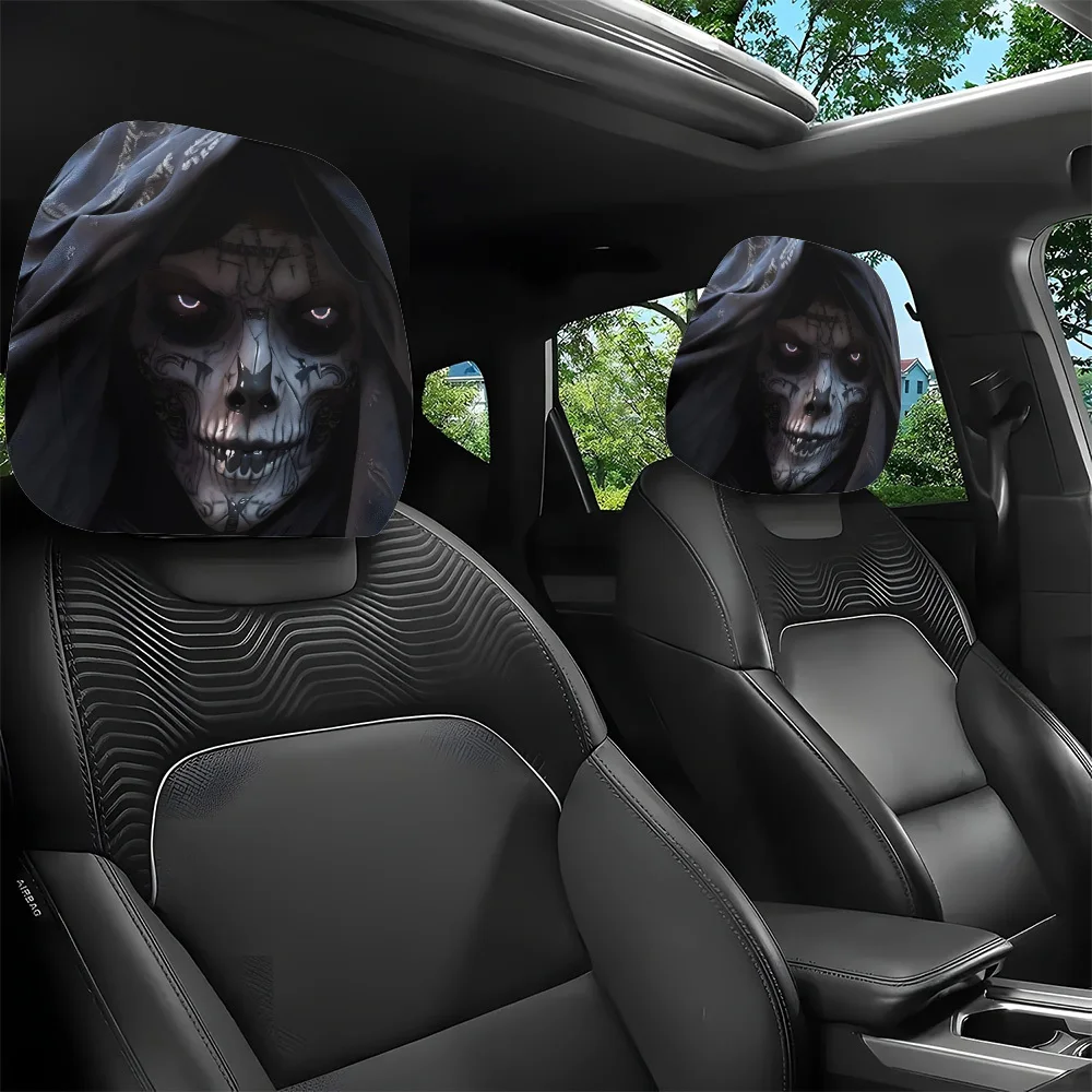 Skull Grim Reaper Car Headrest Covers, Easy To Remove, Perfect for Daily Driving & Holiday Travel Headrest Covers
