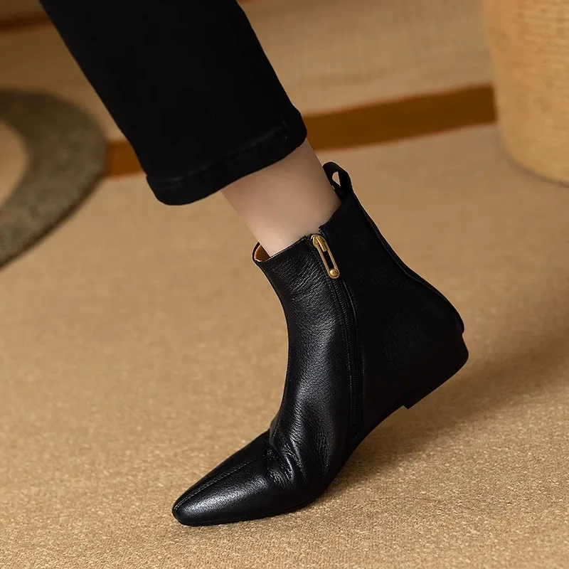 

Очень мягкие ботинки из натуральной кожи, женские ботинки на плоской подошве, на низком каблуке, на подкладке, с острым носком, мягкие ботинки Bot Faion