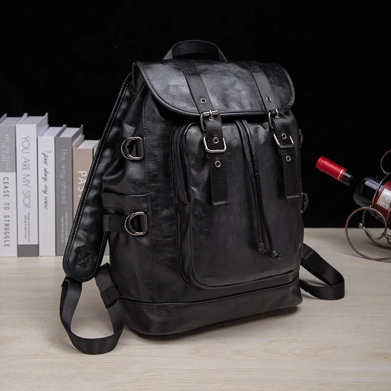 Fashion Large Capacity Men Outdoor Travel Trendy Leather Student School Bag Casual Male Laptop Backpack