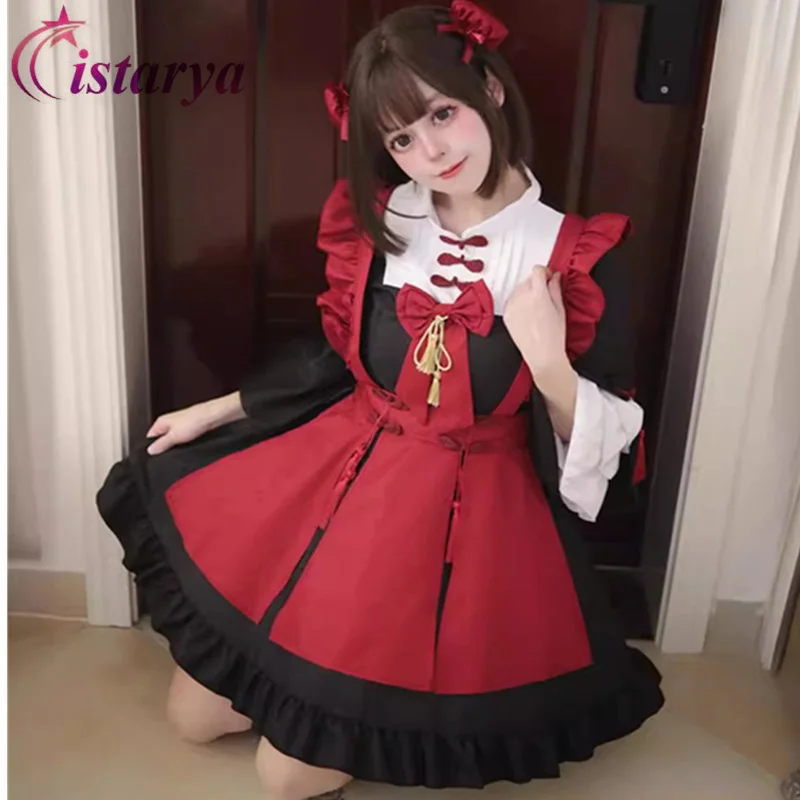 Nuovo abito Lolita cameriera morbida ragazza fiocco gonna in vita manica lunga elegante blocco di colore nuovo abito cinese di grandi dimensioni