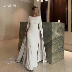 GORGA O-Neck Crepe Mermaid Evening Dresses Saudi Arabia Bell Sleeve Formal Occasion Dresses Floor-Length Party Gowns