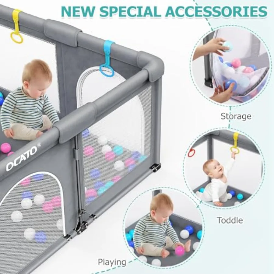 Składany kojec do zabawy, centrum aktywności wewnątrz i na zewnątrz, ogrodzenie do zabawy, bezpieczna strefa dla niemowląt w wieku 6-12 miesięcy, prezenty dla niemowląt (127 cm × 127 cm)