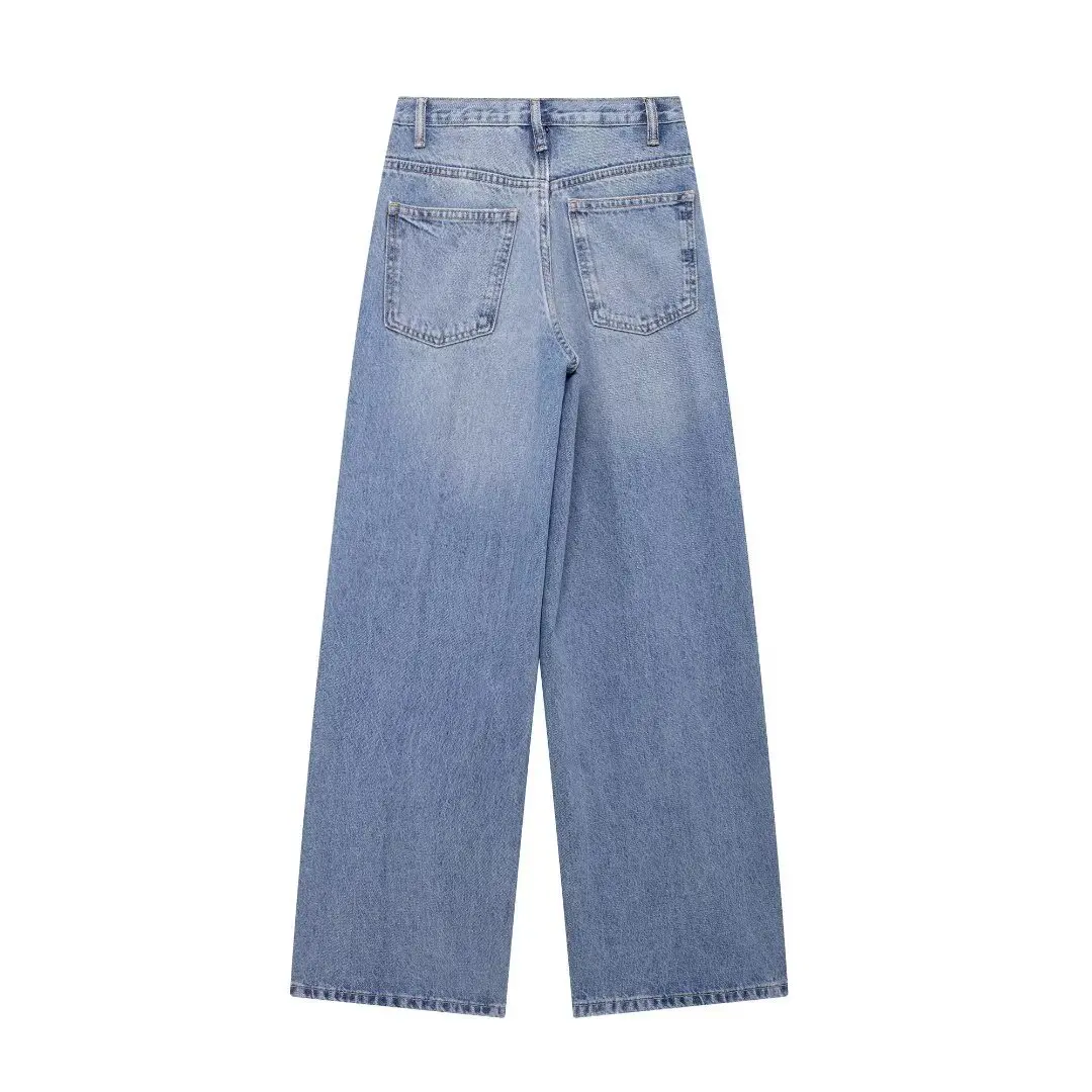Casual Solid Color Jeans Spring Autumn New Asymmetrical High Waist Wide Leg Pants Fashion Trend Versatile Pants For Women