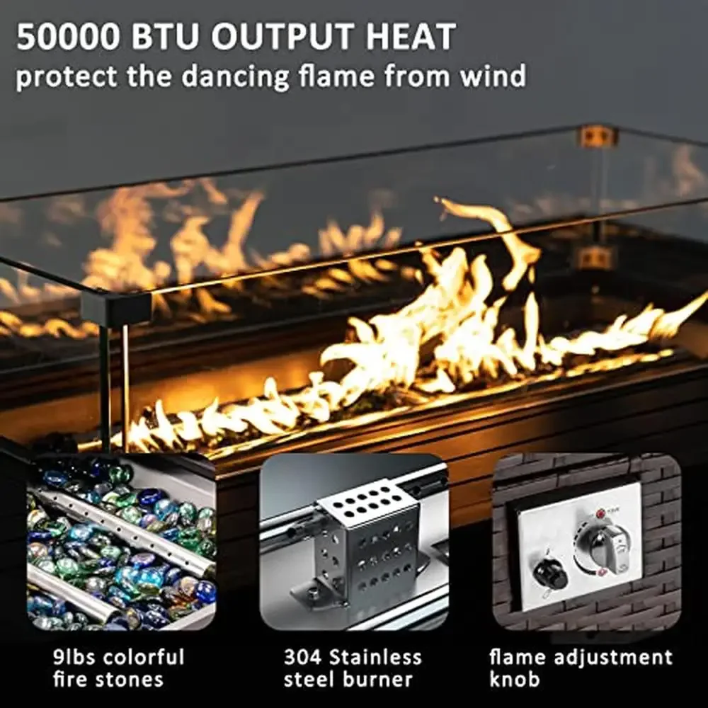 Fire Pit Outdoor Sectional Sofa Set Oversized Armrest Rattan Patio Furniture 7 Piece Sofa Set w/ CSA Certified Gas Fire Table image 2