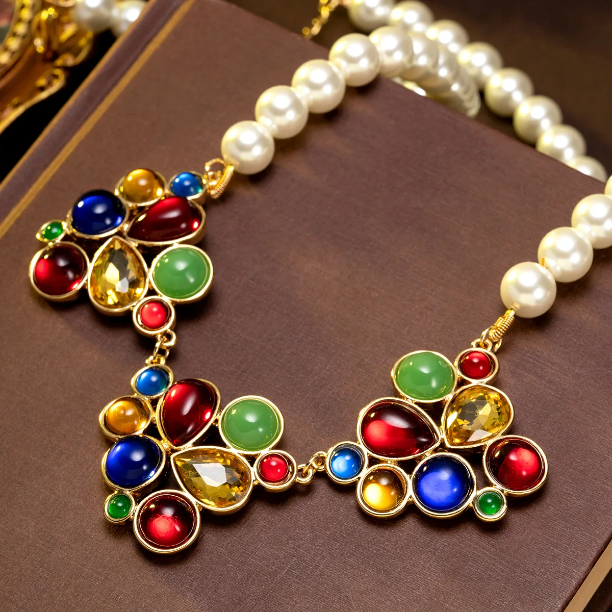 Medieval Necklace Palace Style Pearl Beaded Gorgeous Glass Accessible Luxuryclassy Sense Heavy Industry Glass Necklace