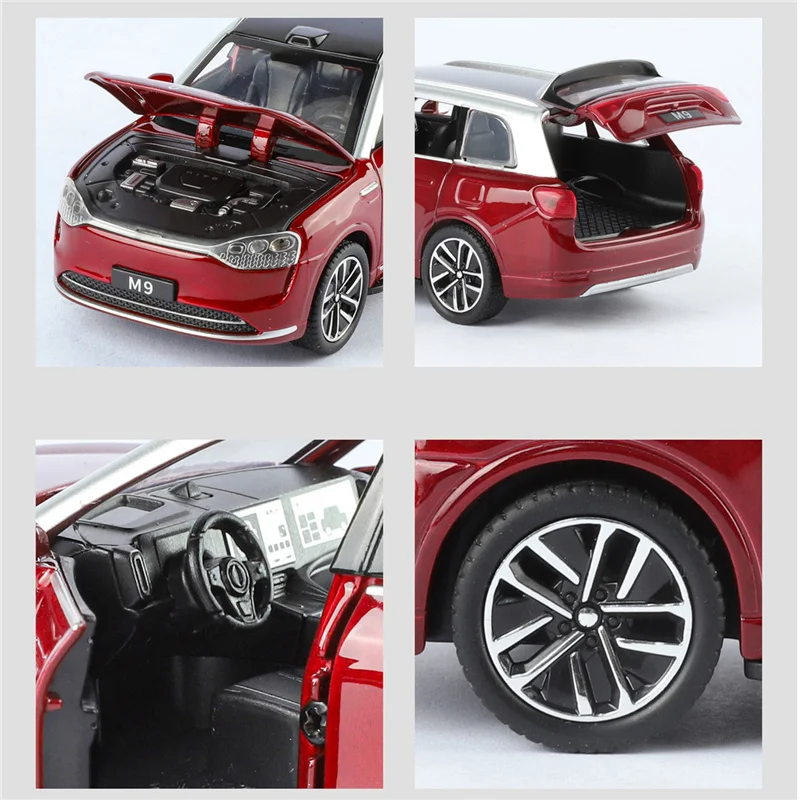 1:32 AITO M9 SUV Liga Nova Energia Modelo de Carro Diecasts Metal Luxy Veículos Modelo de Carro Simulação de Som e Luz Brinquedo para Crianças Presente