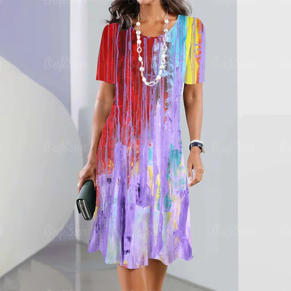 

Женские платья 2024, летние женские платья с принтом тай-дай, винтажные платья для путешествий и вечеринок, элегантный повседневный свободный сарафан с короткими рукавами