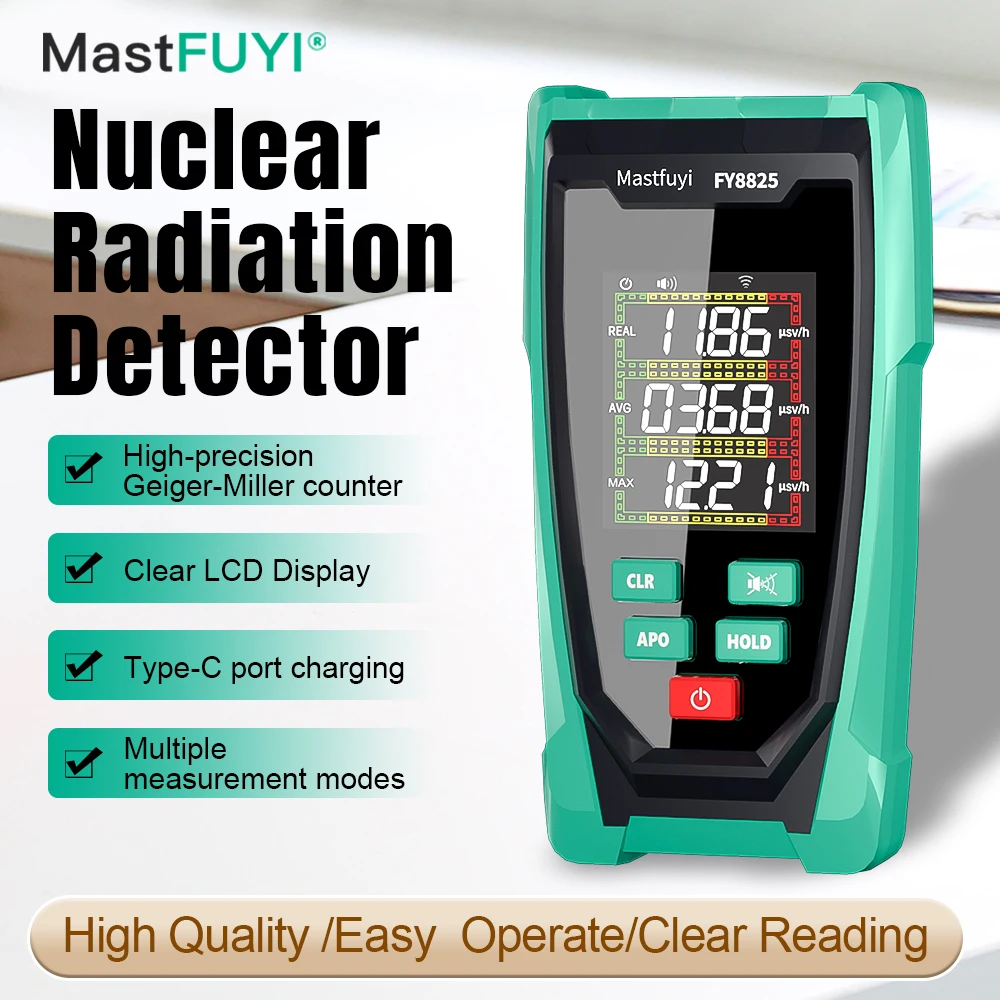 MASTFUYI FY8825 Geiger Counter Nuclear Radiation Detector LCD Display X-Ray Beta Gamma Detector Geiger Counter Lithium Battery