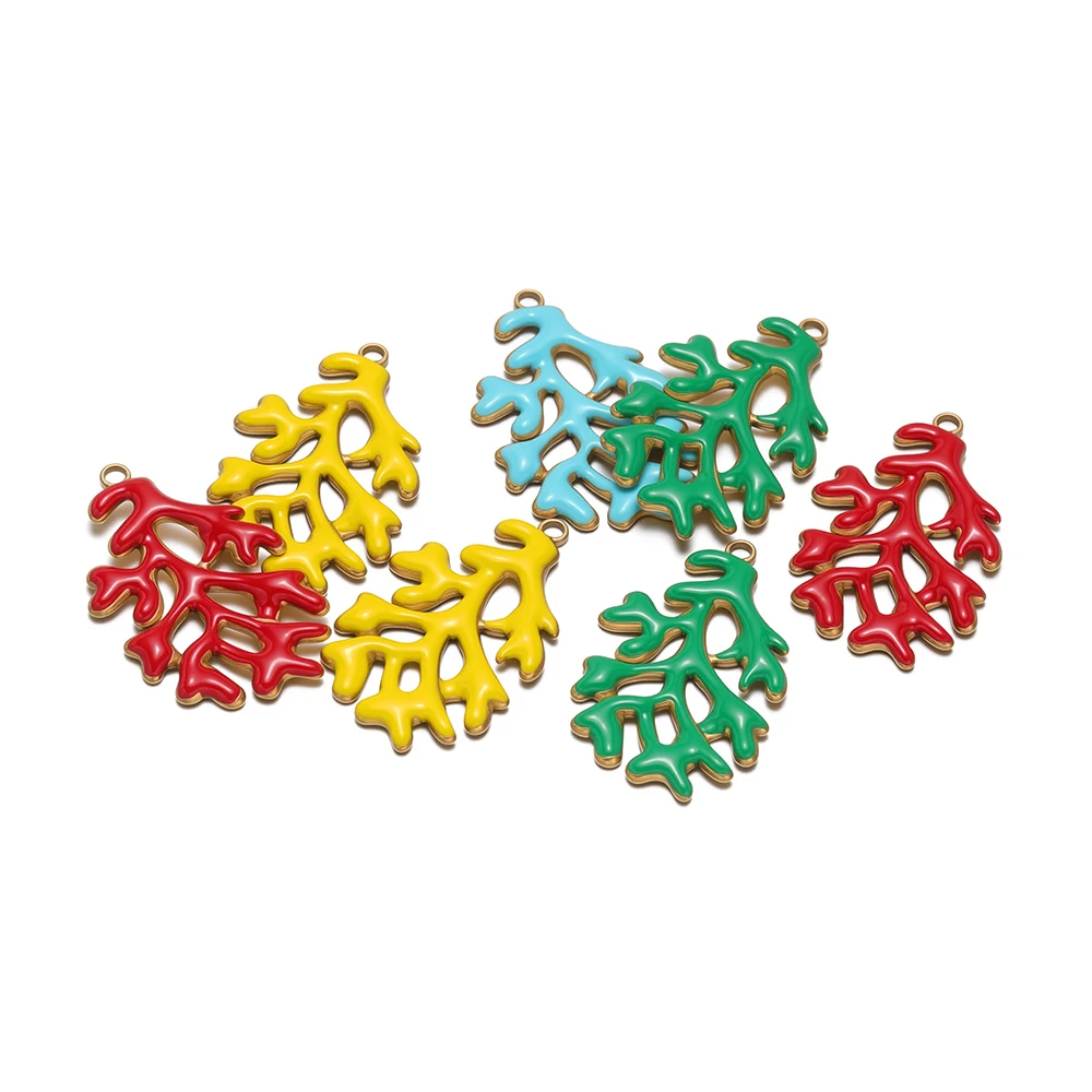 5 قطعة الفولاذ المقاوم للصدأ المينا البحر المرجان Charms قلادة المعلقات DIY بها بنفسك رائعة صنع المجوهرات أقراط سوار النتائج الحرفية