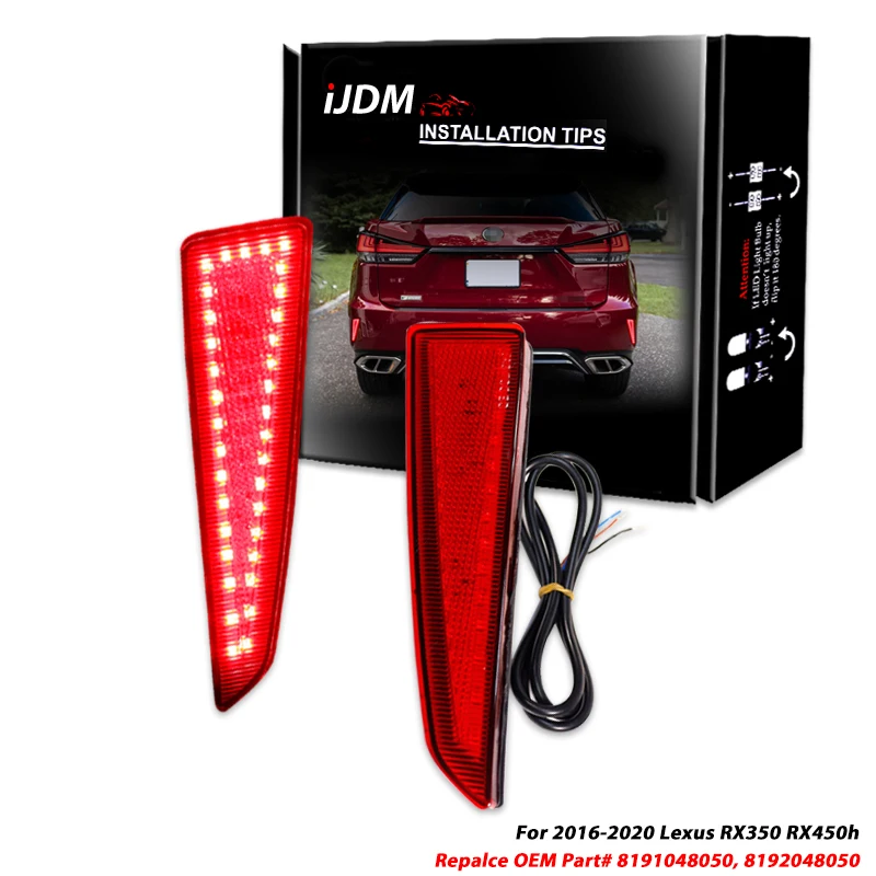 iJDM Full LED Lower Bumper Reflector Lights For Lexus 2015-2021 Rx300 Rx350 Rx450h, Function as Tail, Brake & Rear Fog Lamps