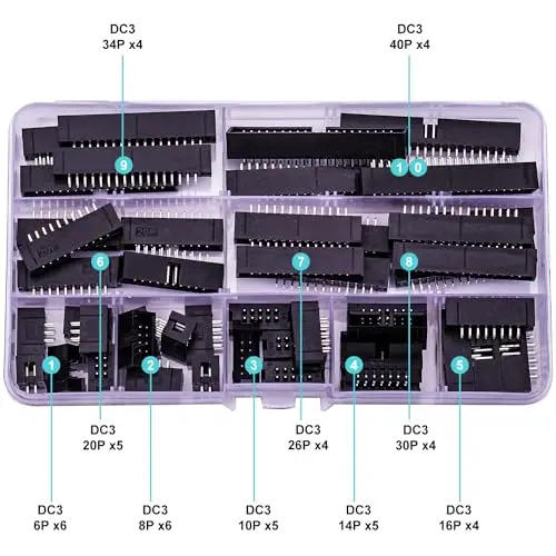 2.54mm IDC Box Header Kit, Dual Row Straight Box Header Connector 6/8/10/14/16/20/26/30/34/40Pin Straight Pin (IDC-Header)