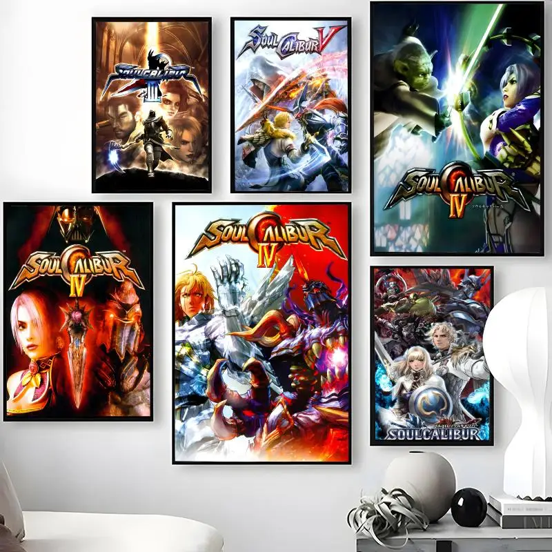 S-Soulcalibur Fighting game Poster Waterproof Self-Stick Wall Art Stickers, Removable Wall Decor for Living Room and Bedroom