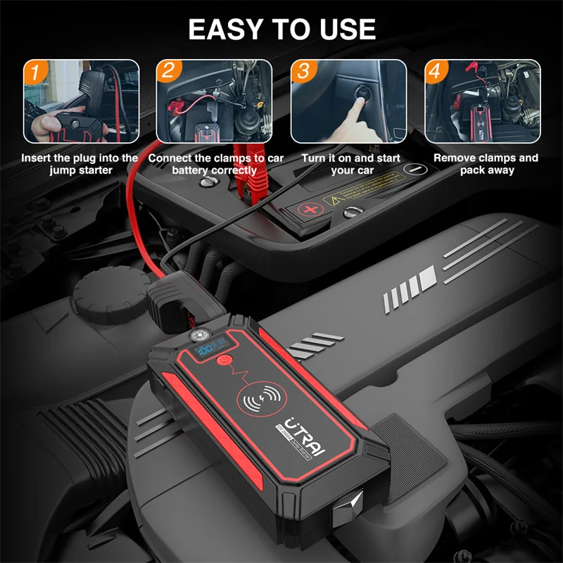 UTRAI 2500A Peak Jumpstart ด้วยชาร์จไร้สายจอแสดงผล LED รถ Starter แบตสำรองฟังก์ชั่น OEM โรงงานสำหรับ Jump Starter