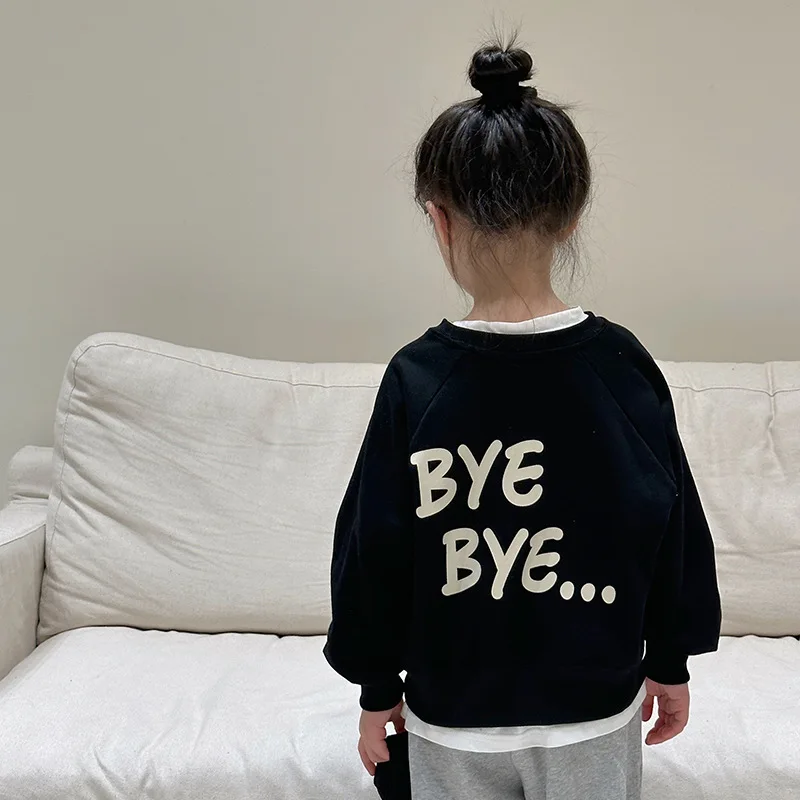 

Boys' and Girls' Letter Printing Sweater 2023 Spring and Autumn New Fashionable Baby Versatile Round Neck Top