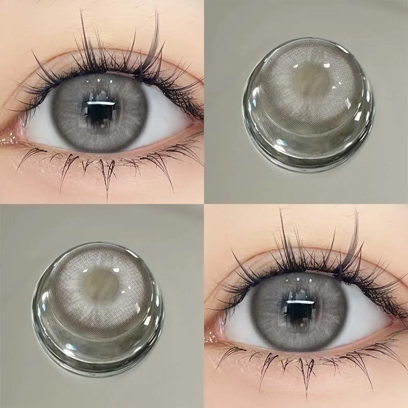 YIMEIXI 1Pair 0 to -8.00 Degree Colored Contact Lenses for Eyes with Diopters Grey Lenses Fashion Lens Soft Natural Beauty Pupil