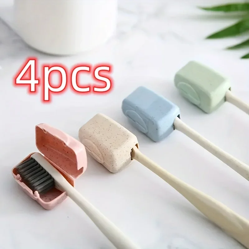 Portable 4PCS Plastic Wheat Straw Toothbrush Head Covers Travel Protector Cap Case For Household Camping Durable Toothbrush Box