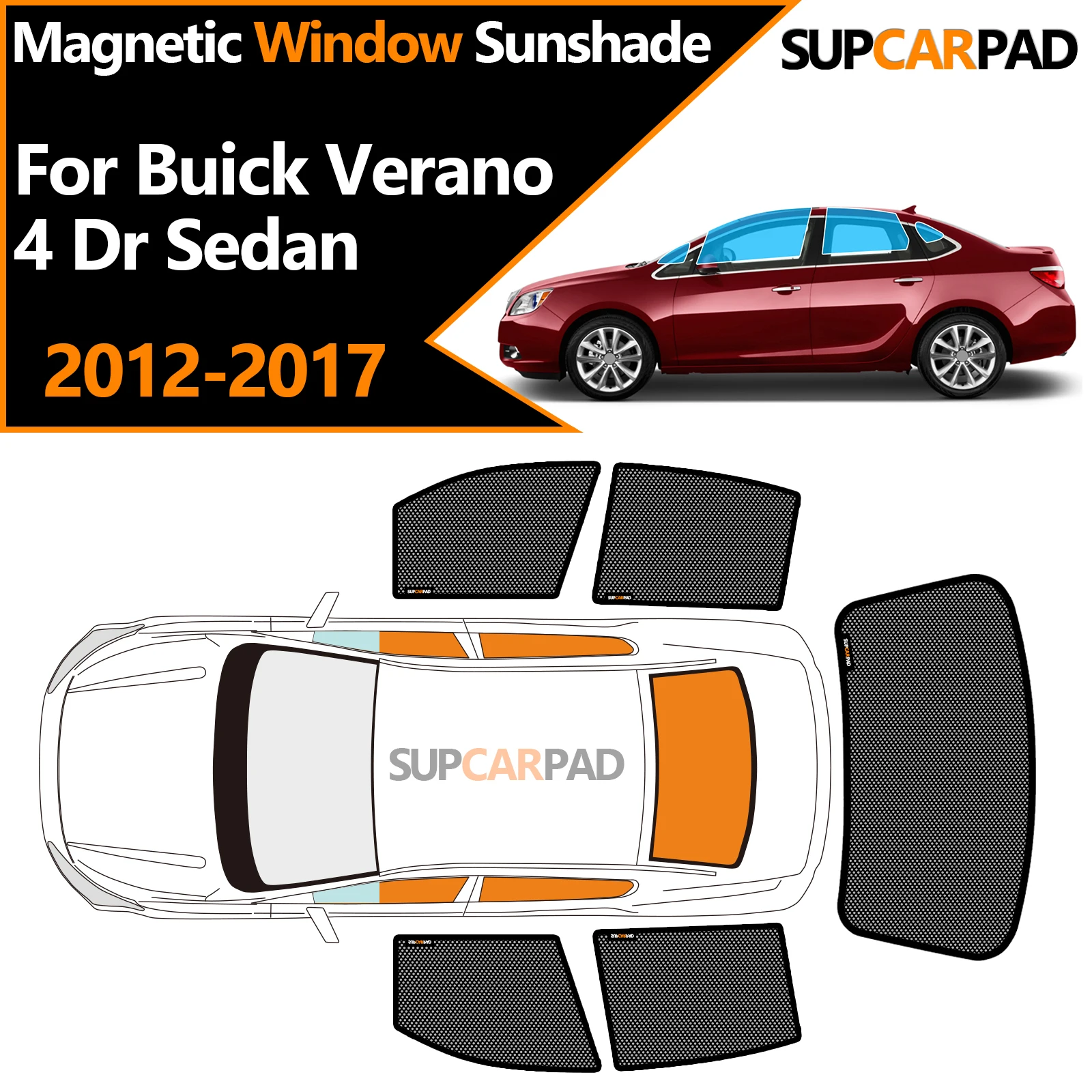 

Custom Car Window Sunshade For Buick Verano 4 Dr Sedan 2012-2017 Magnetic Curtain Mesh Front Windshield Frame Curtain