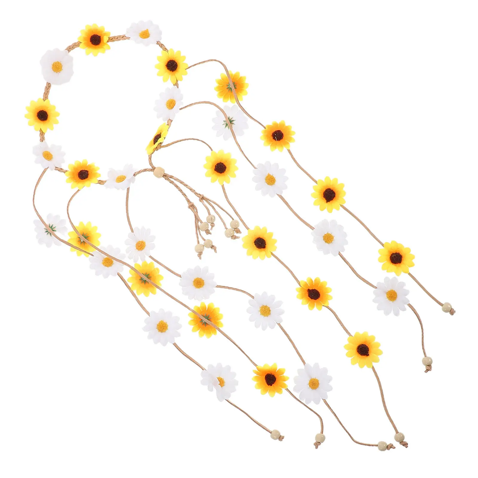 

Flower Crown for Women Hippie Floral Headband Adjustable Sunflower Beads Bohemian Hair Accessory Handmade Festival Party Outdoor