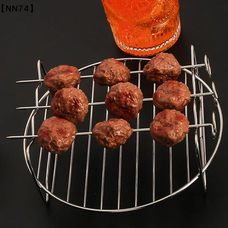 Stainless Airfryers Double Layer Rack Versatile Round Roasting Rack Grill Rack With Skewers Baking Tray Airfryers Holder[J]【W4】