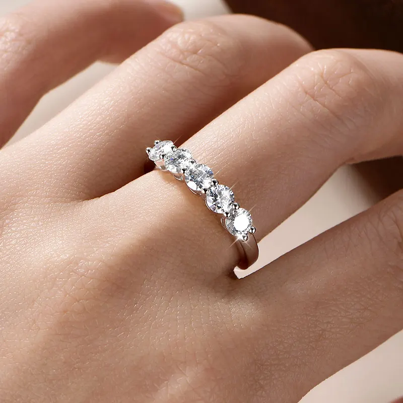 Lnngy Certified Five Stone 4mm Moissanite Ring 14K Gold Filled Half Eternity Anniversary Rings For Women Party Jewelry Gift