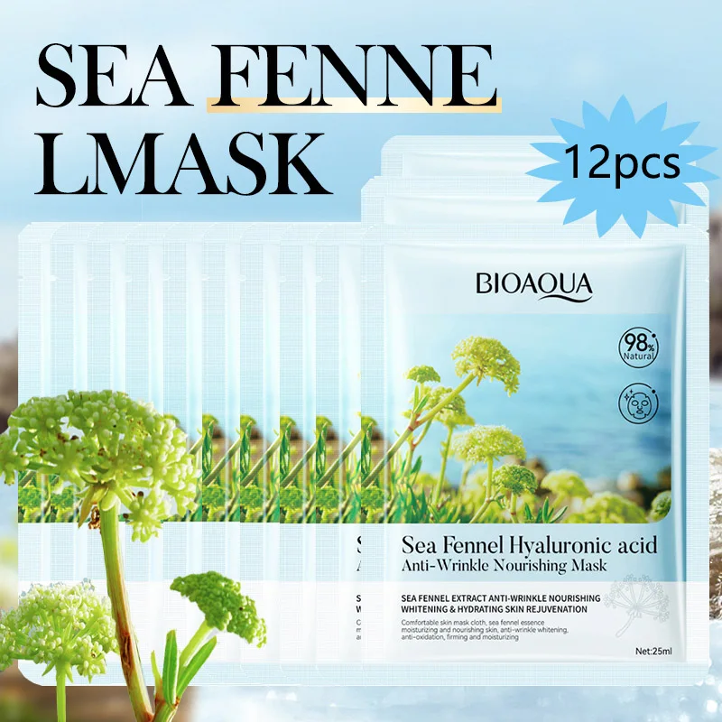 

12pcs BIOAQUA Sea Fennel Hyaluronic Acid Anti Wrinkle Face Mask Moisturizing Nourishing Facial Sheet Mask Improving Fine Lines