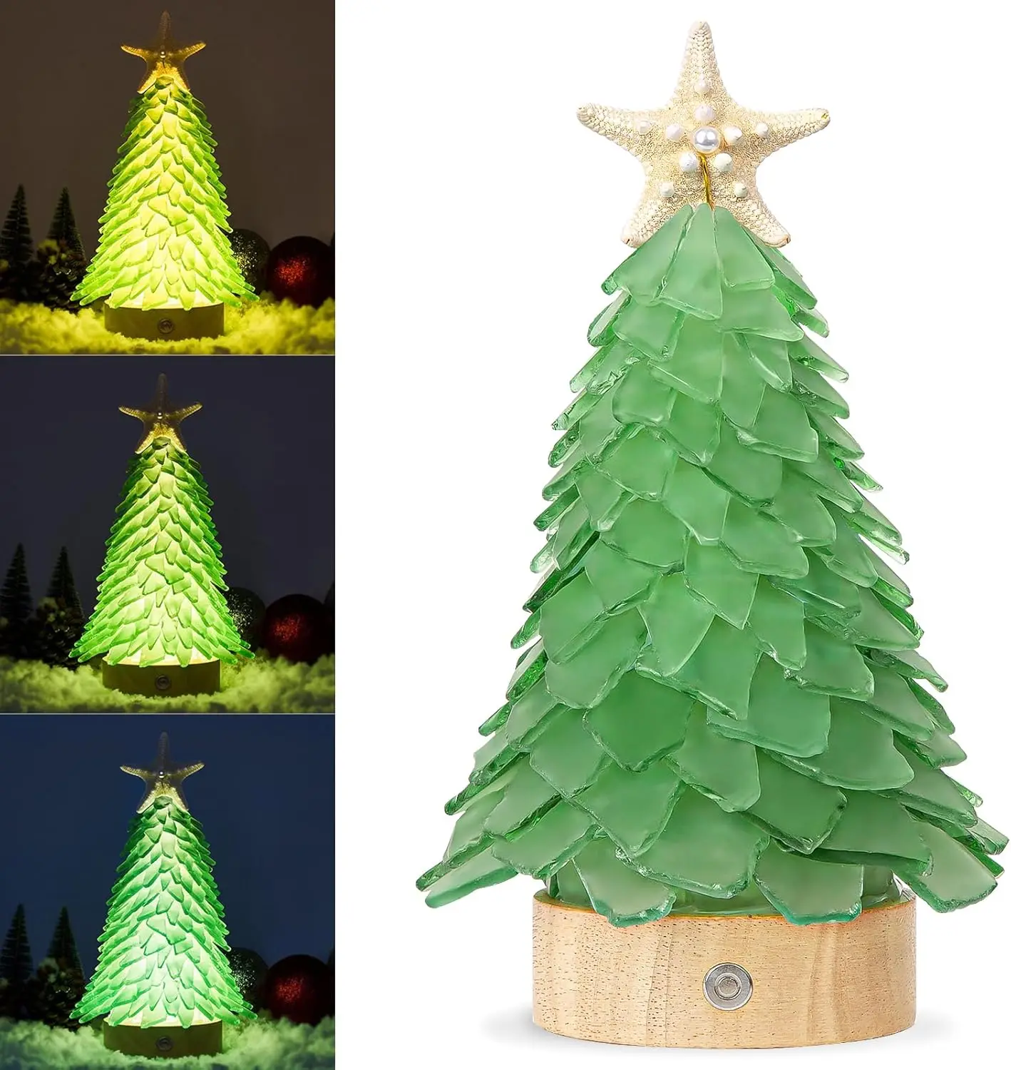 

Handcrafted Mini Sea Glass Christmas Tree with LED Lights Small Sea Glass Tree for Christmas Party Table Decoration Ornament