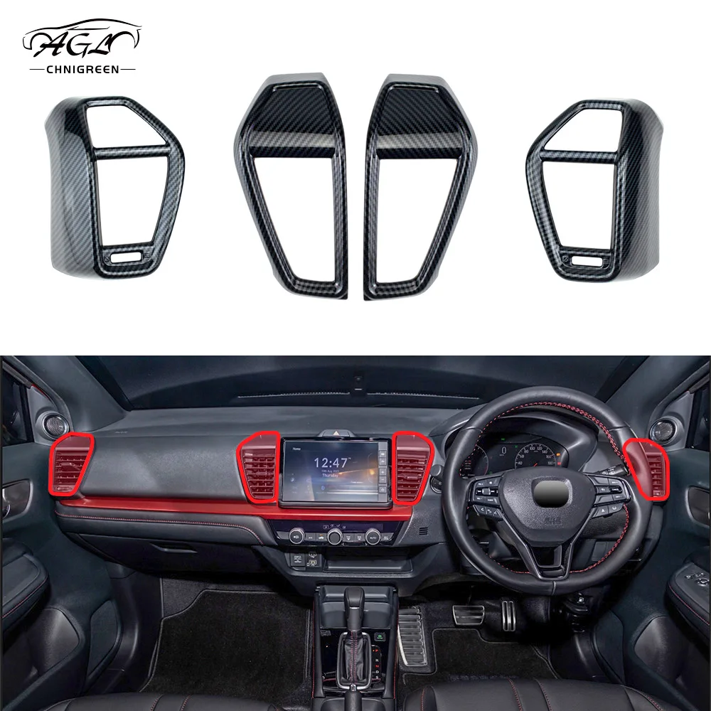 ABS Carbon Fiber Color Air Condition Outlet AC Vent Trim Interior Decorative for Left Drive Honda City 2020 2021 2022 2023 2024