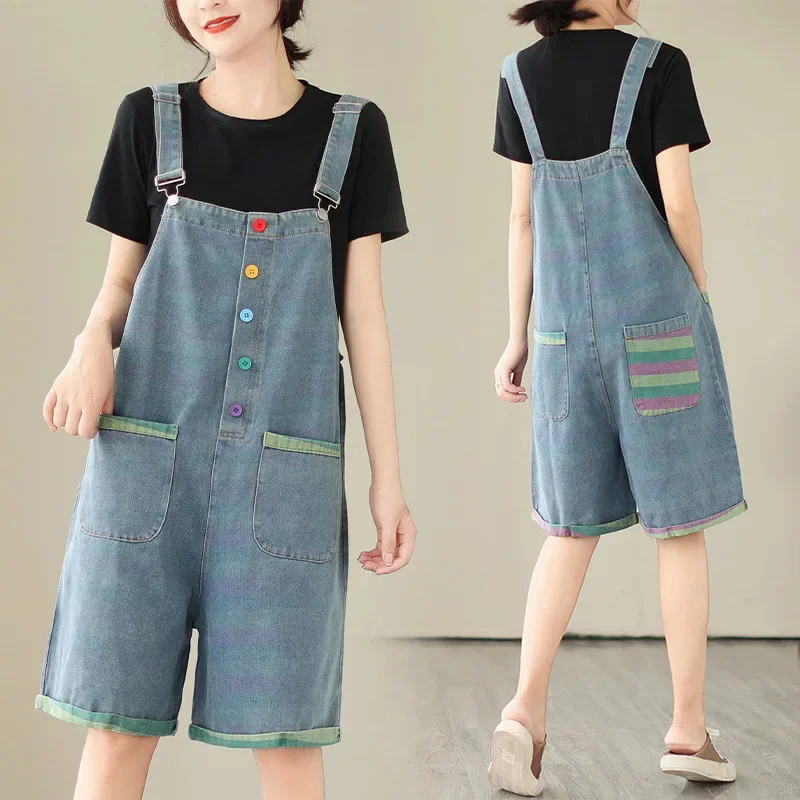 

Summer New Korean Fashion Simple All-Match Casual Denim Suspenders Pants Women Thin Cowboy Harem Overalls Straps Rompers Female