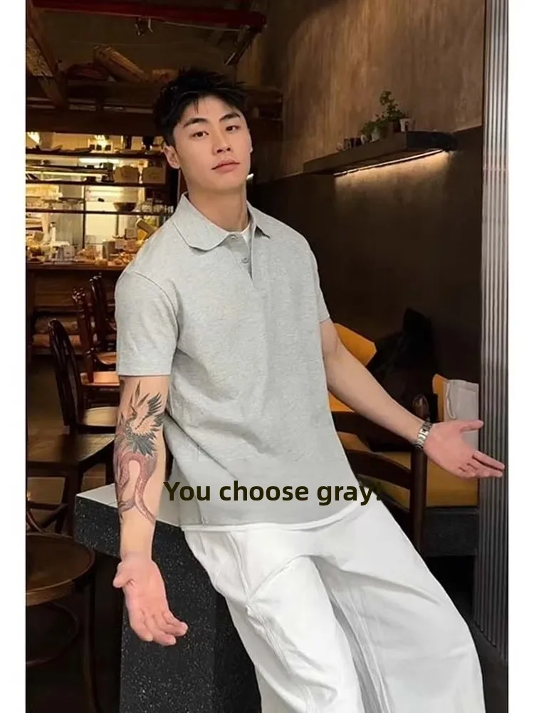 

k Blue irt ort Sve Men's Sle Summer Trendy Brand Cleanfit Collar T-irt Fake Two-Piece Breathable Faionable