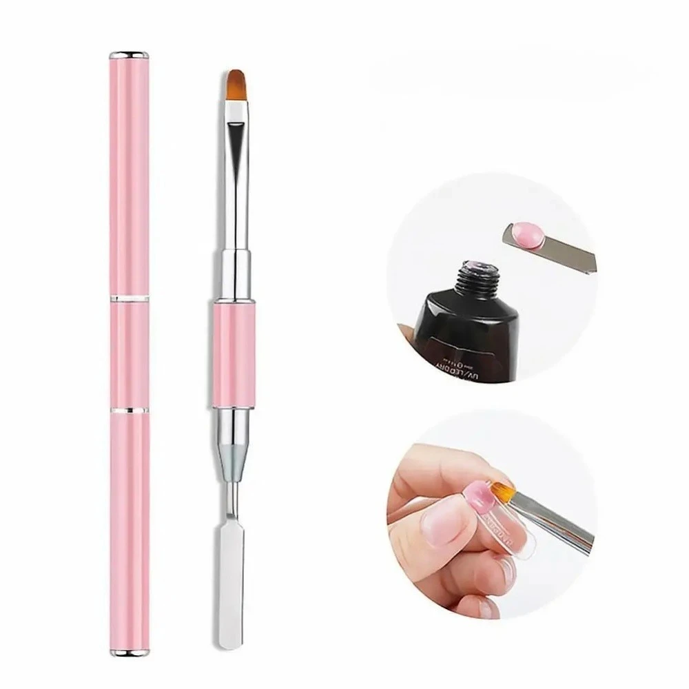 2 in 1 Dual Head Nail Art Brush Poly Gel Brush Pen Tool Acrylic UV Gel Remover Spatula Stick UV Gel Extension Flower Drawing Pen