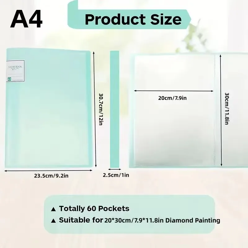 Dispaint A3/A4 Diamond Painting Storage Book - Organizer with 30 Crystal Clear Pockets Securely Stores and Displays Your Artwork