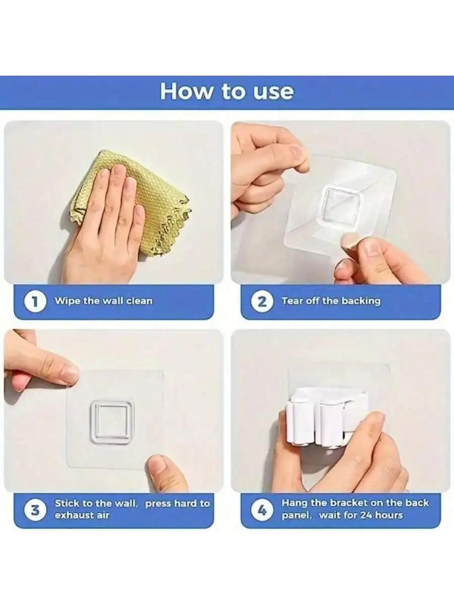 Gancho transparente à prova d'água, 3 pacotes, para porta de banheiro, cozinha, melhoria da casa, gancho utilitário para vassouras, esfregões, limpadores e equipamentos de banheiro