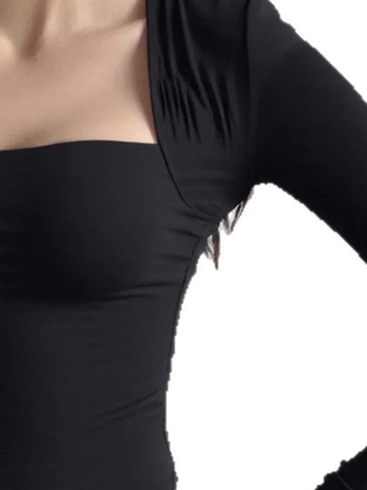 

Винтажная укороченная футболка Y2K с квадратным вырезом 2025, сексуальный облегающий топ в стиле гранж для осени, в стиле Харадзюку