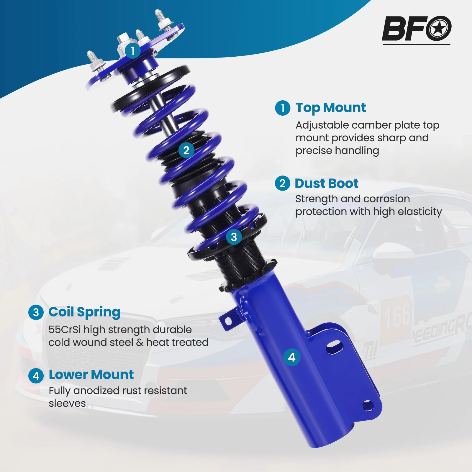 Coilovers Shocks Springs Kit For Toyota Corolla 88-99 E90 E100 E110 AE92 AE101 - view 3