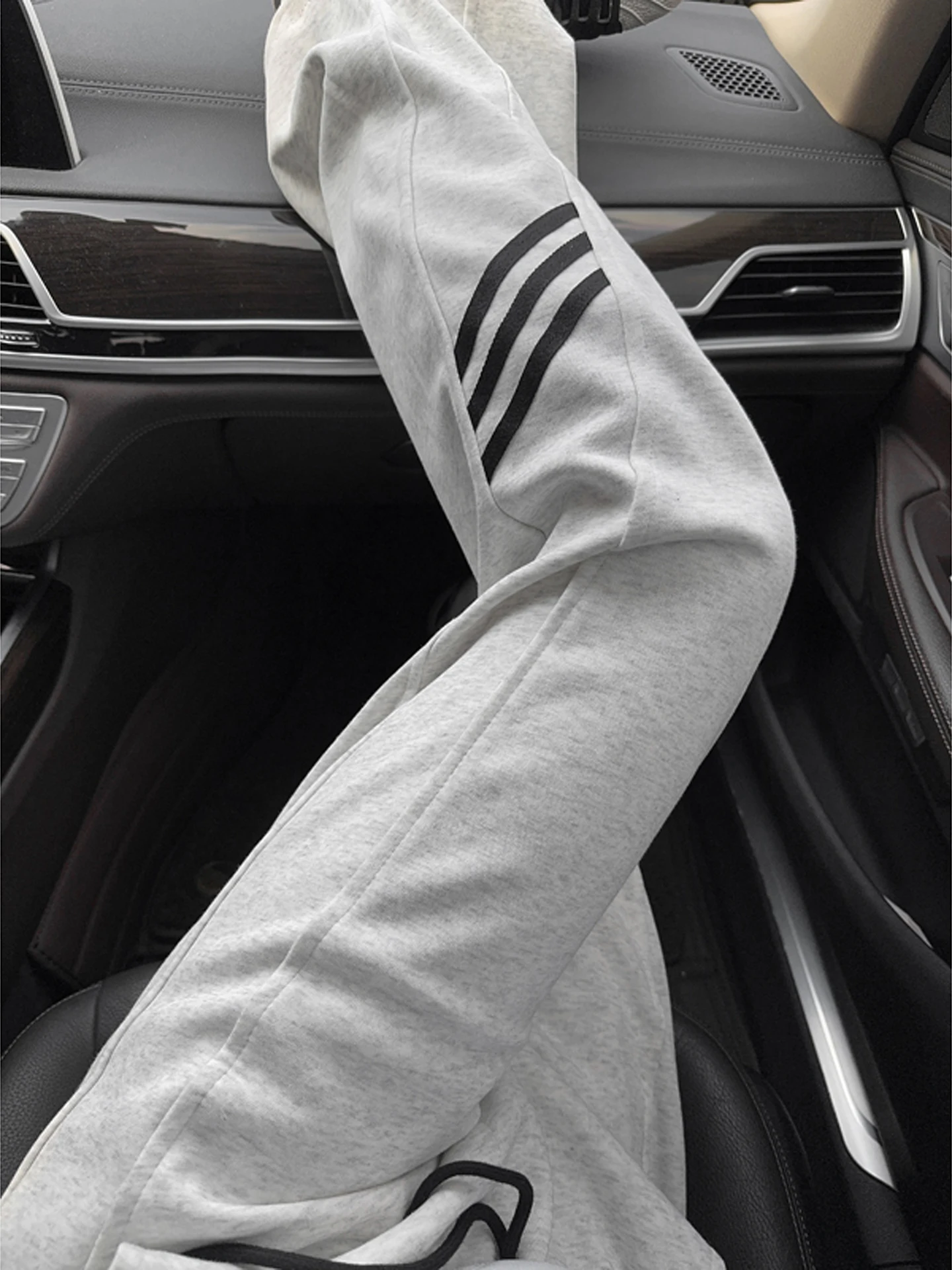 

American Sle Striped Casual Pants Men's Spring Trendy Brand Drape Sport Loose Straight Leg Cotton Polyester Blend