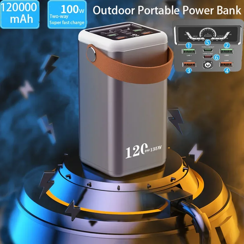 

120000mAh Large Capacity Fast Charging Mobile Power Supply 135W High Power Energy Storage Power Supply for Travel and Outdoor