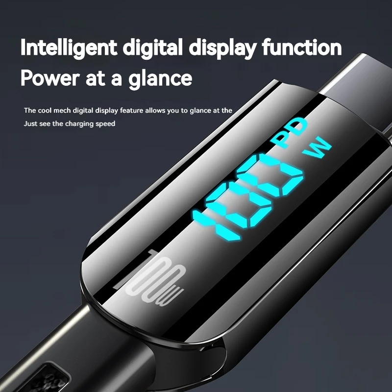 100W USB Cable Type C Fast Charging Digital Display Data Cable High Power Charge PD CToC For iPhone 15 Samsung Huawei Xiaomi