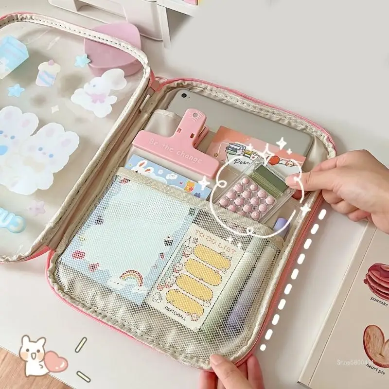 multiuso per documenti, cancelleria, tablet, notebook, custodia per tablet in PVC trasparente, custodia con cerniera