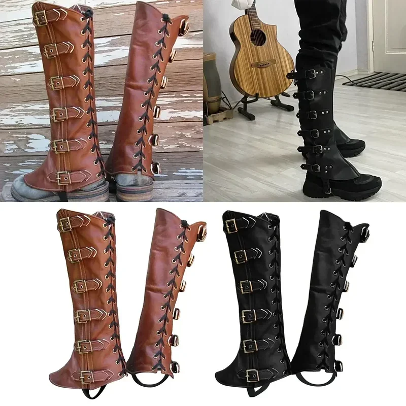 SN66 PU Leg Guard Shoe Steampunk Warrior Medieval Gothic Shoe Cover for Masquerade Knights Costume Accessory Cosplay Props WoW&M