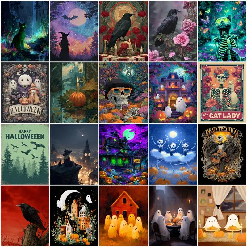 

GATYZTORY Diy Oil Painting By Numbers Decorative Halloween Crafts Supplies Adults Acrylic Paints Picture Drawing Watercolor Kits