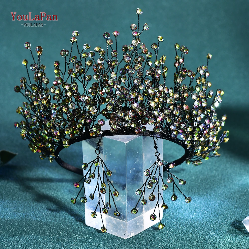 

TOPQUEEN Multi-Toned Rhinestone Crown Headpieces Artisan Crafted Gothic Hair Accessories Dark Wedding Events Headband HP846