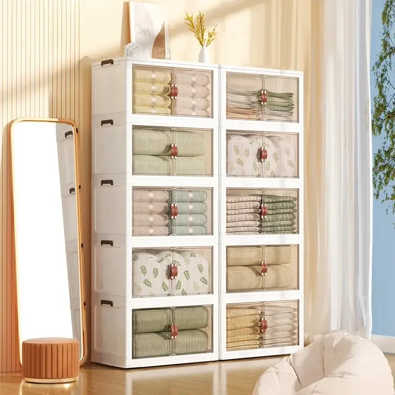 

2/3 Tier Stackable Storage Boxes with Rolling Drawers - Space saving foldable design for easy closet and book organization,