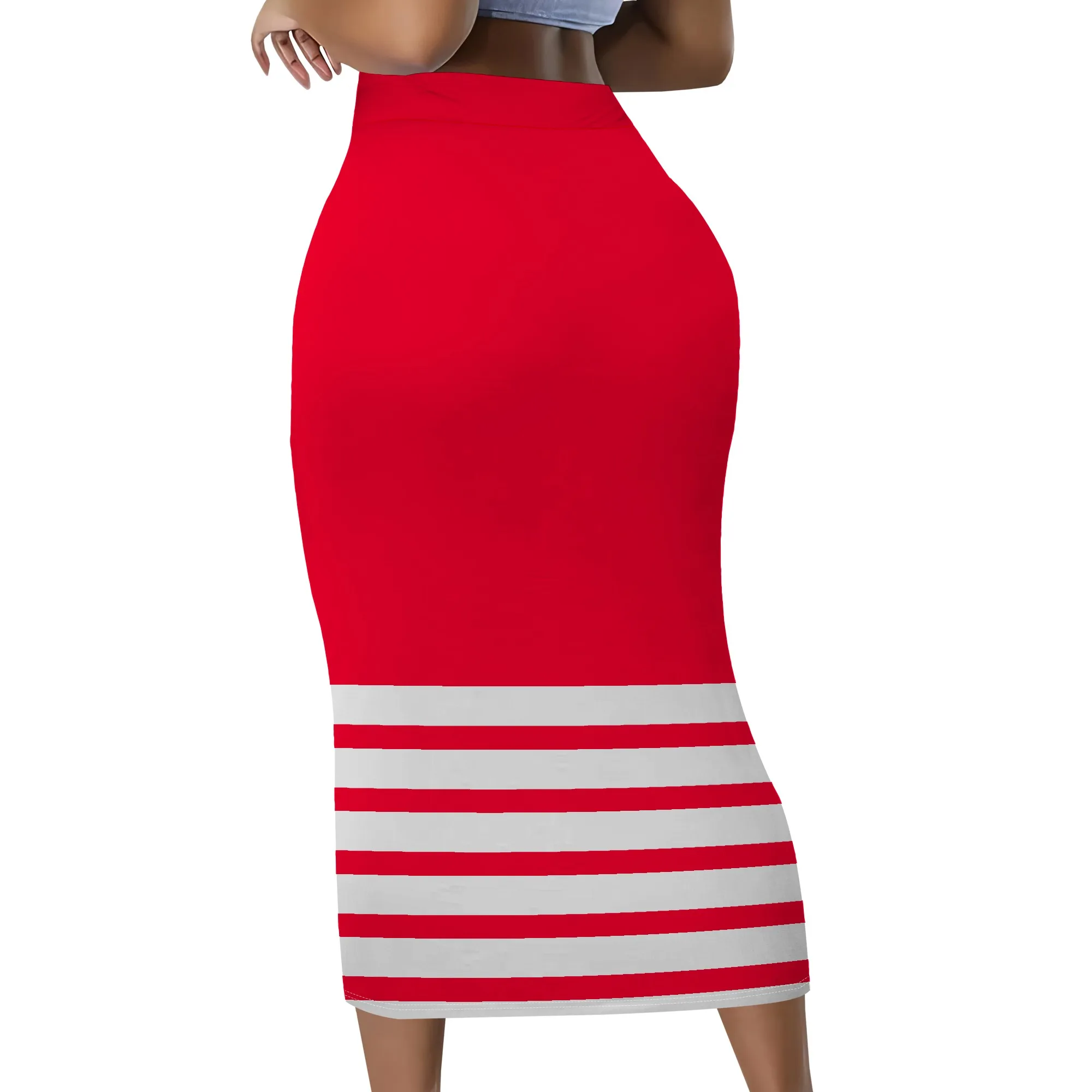 Rot gestreifter Rock, Midi-Bleistiftrock, figurbetonte Hose, Freizeitkleidung für Damen, S-2XL – Detail 3