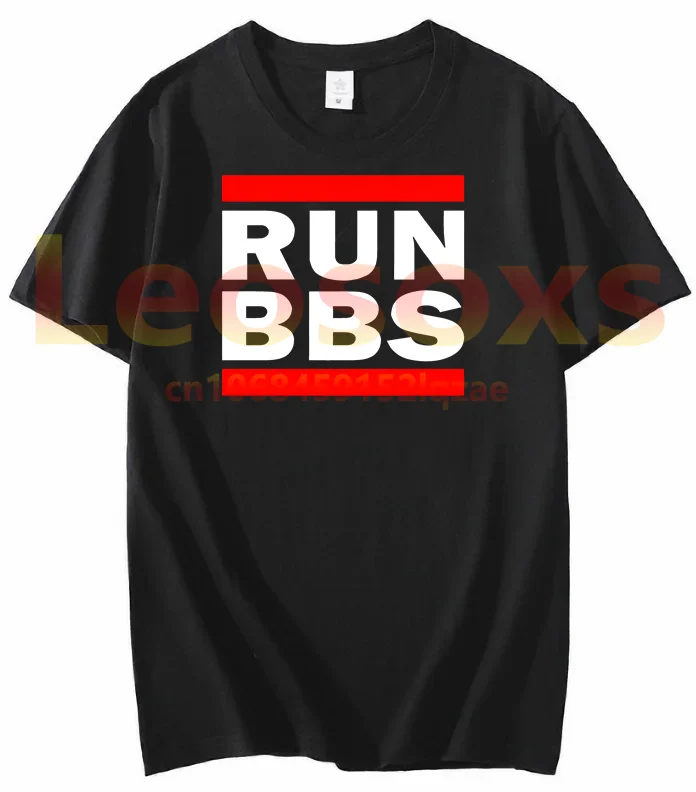 

High quality cotton men's fashion black RUN BBS logo pattern cotton women's short sleeve S-6XL