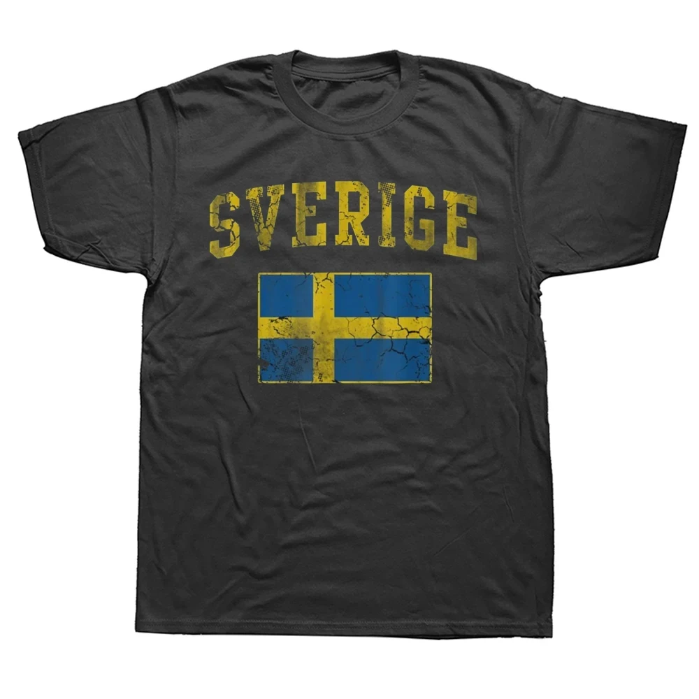 Funny Vintage Sverige Sweden Flag T Shirts Cotton Streetwear Short Sleeve Birthday Gifts Summer Style Mens Clothing Informal new