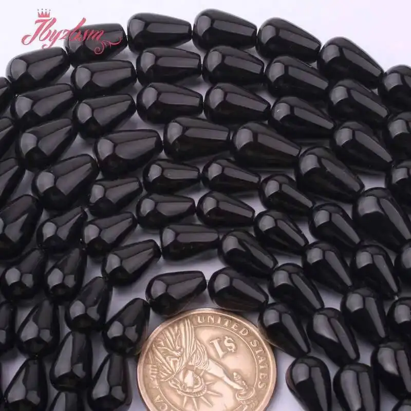 Natural Black Agate Drop Shape Smooth For Jewelry Making Stone Beads Necklace Bracelat DIY Beads Strand 15
