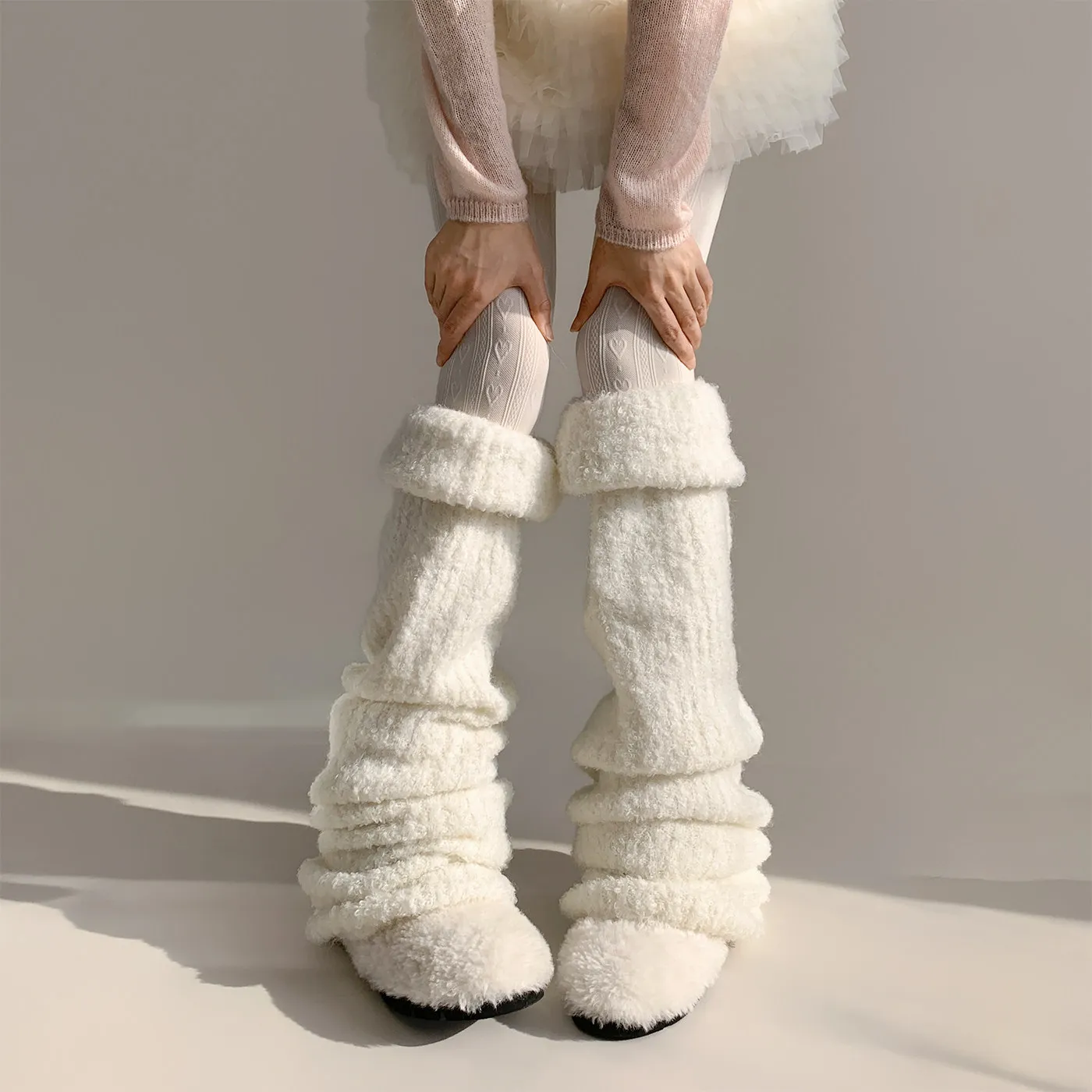 Sweet Girl Plush Knitted Leggings Y2K Shibuya Spice Girls JK Girls Accessories Korean Ins Style Solid Colour Simple Sock Cover