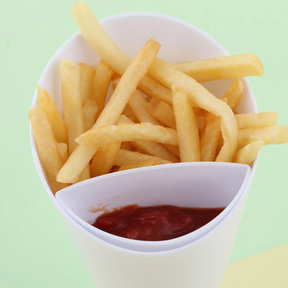 

6pcs White French Fry Dipping Cups 2 In 1 Sauce Serving Set Pp Salad Cups For Fries Veggie Sticks Disposable Party Tableware