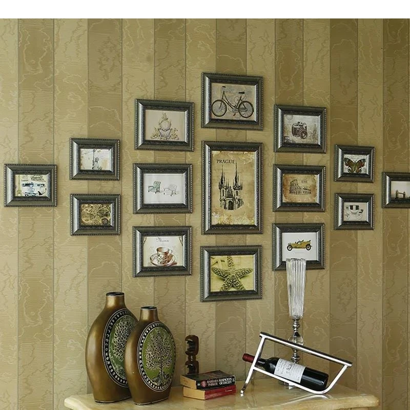 15 Pcs/set Wall-mounted Photo Frame Vintage Imitate Wood Picture Frames Portrait Framed Art Living Room Decoration Ornaments
