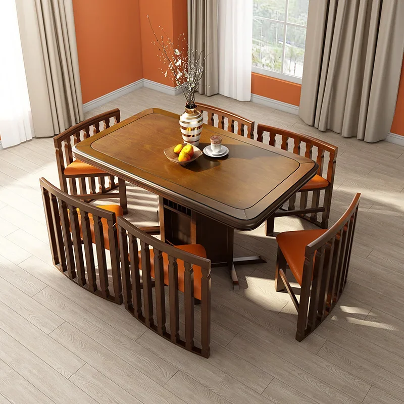 

1Dining Tables and Chairs Set a Table with Six Chairs Solid Wood Invisible Eight-Immortal Table Space-Saving